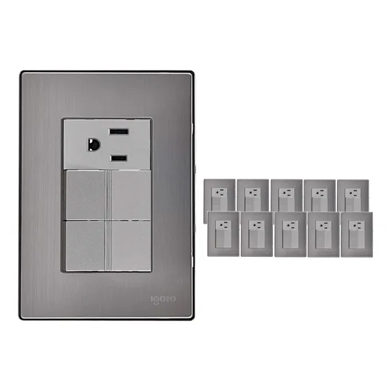 Contacto Placa Acero Inoxidable Aterrizado 2 Apagadores 10pz