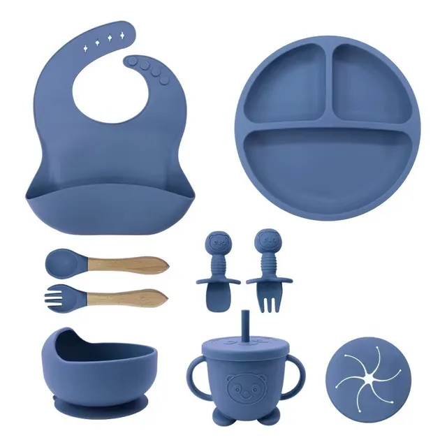 Kit Alimentación Bebe Niño Vajilla En Silicona Plato Babero