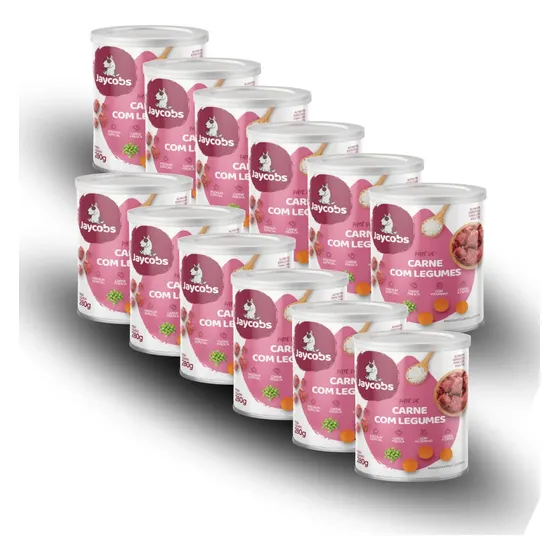 Kit 12 Ração Lata Patê Jaycobs Patê Carne Com Legumes Cães