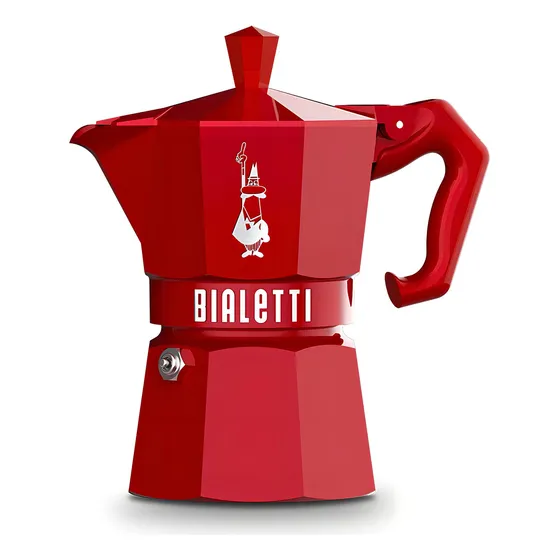 Cafetera Italiana Bialetti Moka Exclusive 3 Tazas Aluminio Color Rojo