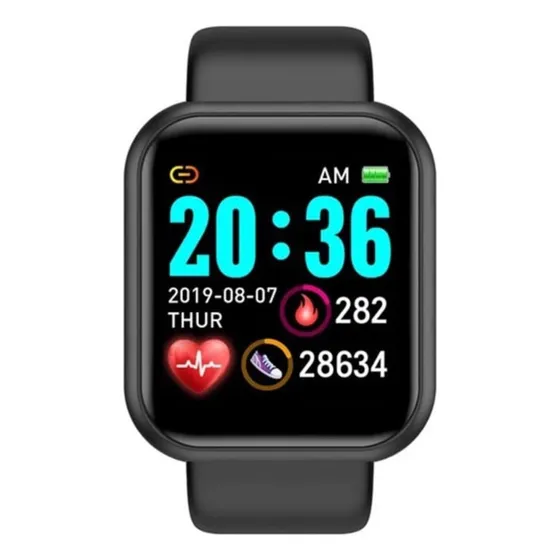 Relógio Smartwatch D20 Atividade Física Mede Pressão Preto Desenho Da Pulseira Lisa