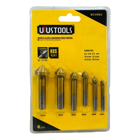 Juego Brocas Avellanadoras Para Metal X 6pcs Acero Hss