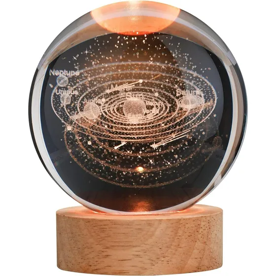 Lampara De Noche Bola Cristal Led Diseños 3d Vidrio Resina