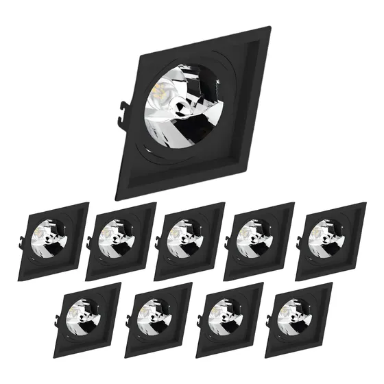 Kit 10 Spot Quadrado Embutir Recuado Ar70 Gu10 Preto