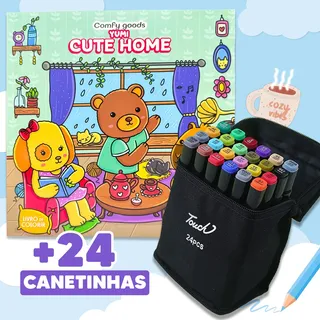 Kit Livro De Colorir Comfy Goods + Estojo Bolsa Caneta Marcadores Canetinhas Bobbie Coloridas Ponta Dupla Kit Livro De Colorir Comfy Goods + Estojo Bolsa Caneta Marcadores Canetinhas Bobbie Coloridas Ponta Dupla