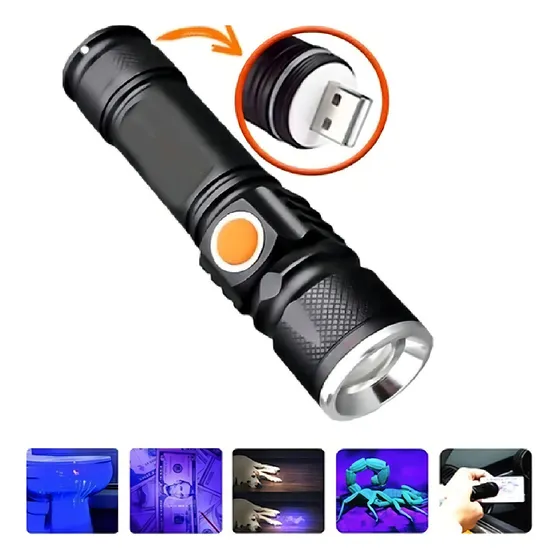 Lanterna Ultravioleta Uv Com Zoom Led Luz Negra Potente Seca Unha, Nota Falsa, Escorpião, Pesca, Insetos