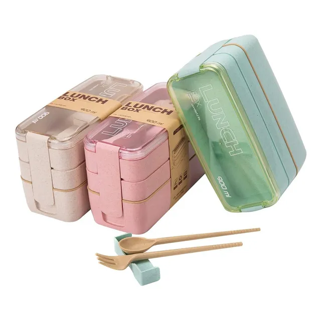 Porta Comidas Lunch Box Meriendas 3 Niveles Con Cubiertos 