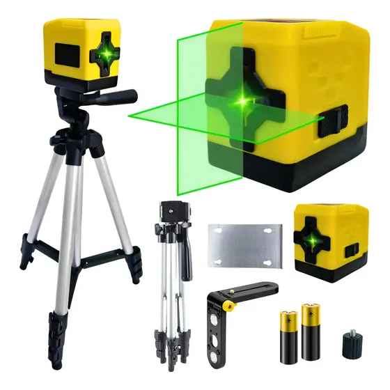 Nível A Laser Verde 2 Linhas Com Suporte Tripé Esquadro Prumo Autonivelante Alta Precisão Profissional para Construção Drywall Gesso Piso portátil