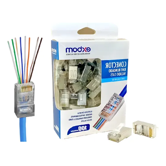 Conector Blindado Rj45 Macho Cat5e Comp. Cat6 Vazado 100un