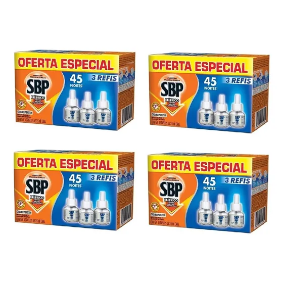 Kit 4 Repelente Elétrico Sbp 45 Noites C 3 Refis 35ml (12un)