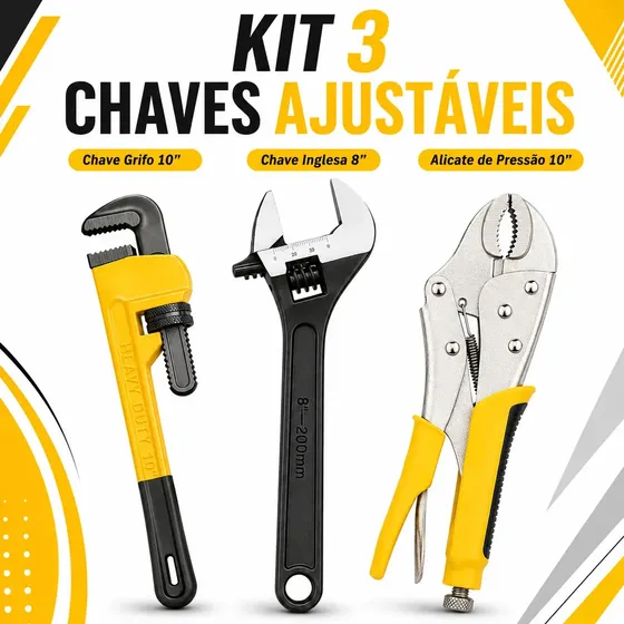 Kit Jogo Ferramentas Alicate Pressão Chave Inglesa Grifo Ajustável ferramentas Profissional 3 Peças Aço