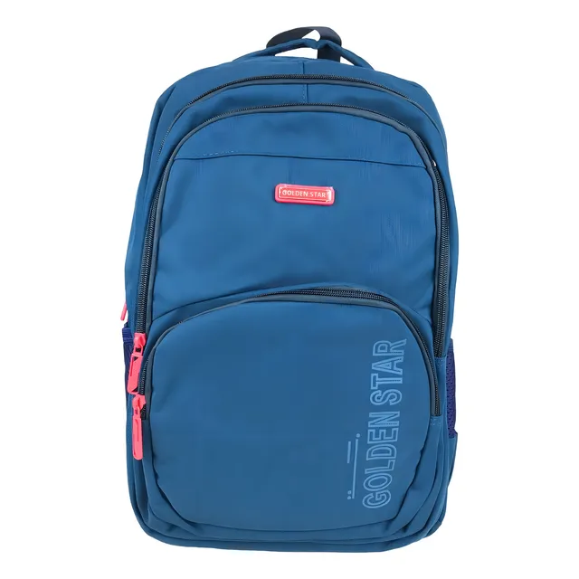 Mochila Escolar Marca Golden Star Df-4528 Color Azul Diseño De La Tela Lisa