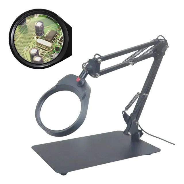 Lupa Con Luz Led Pinza Base Para Cautin Reparar Electrónicos