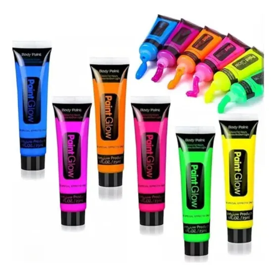 Pack 6 Pinturas Flúor Fiestas Neón Face Body Paints 25ml