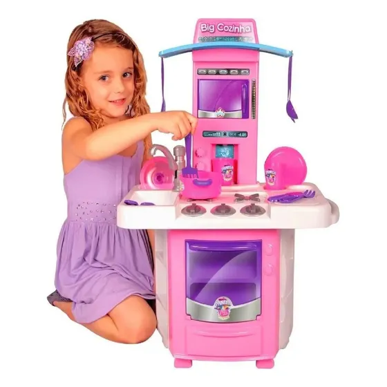 Brinquedo Cozinha Completa + Acessórios Big Star 16 Peças Cor Rosa
