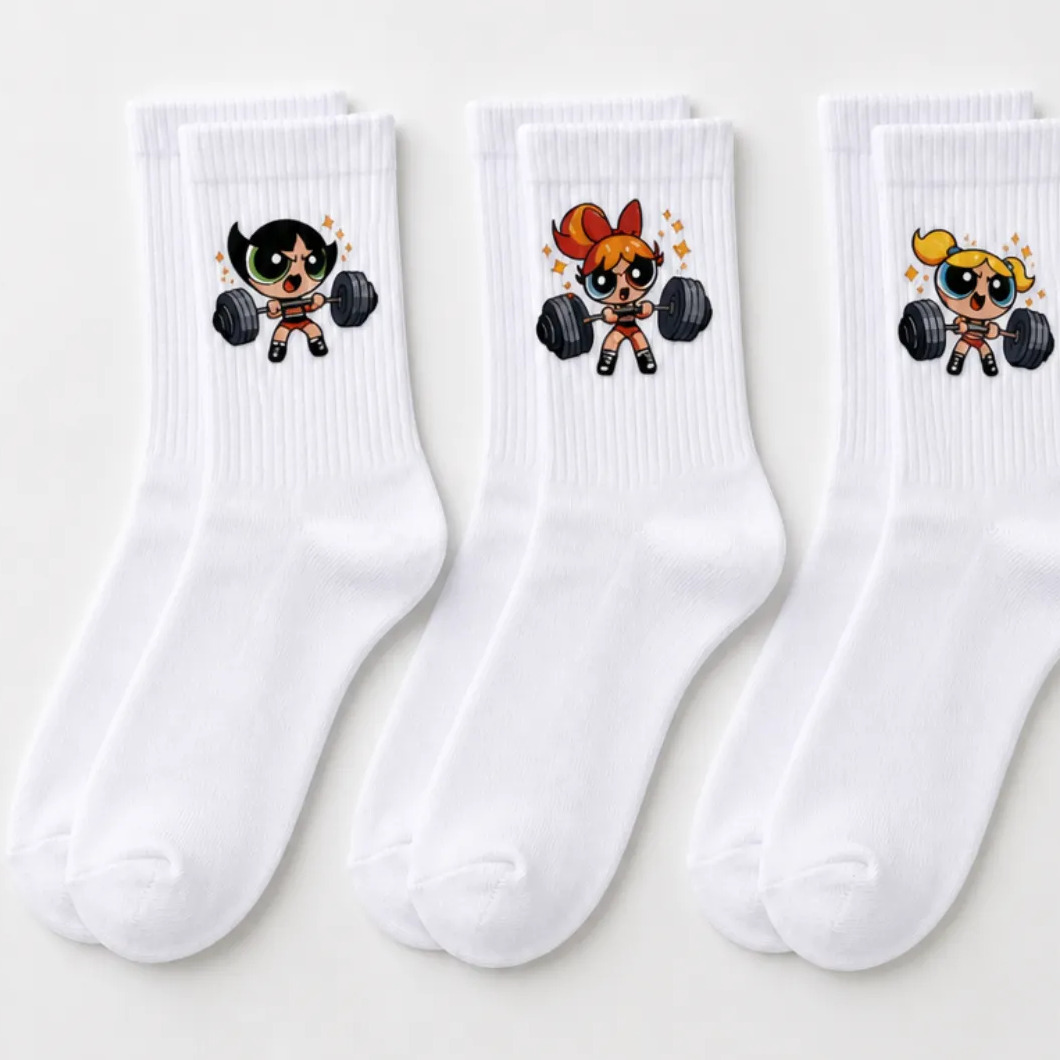 Kit 3 Meias Algodão Academia Treino Meninas Super Poderosas Branco Estampa Único Kit 3 Meias Algodão Academia Treino Meninas Super Poderosas Branco Estampa Único
