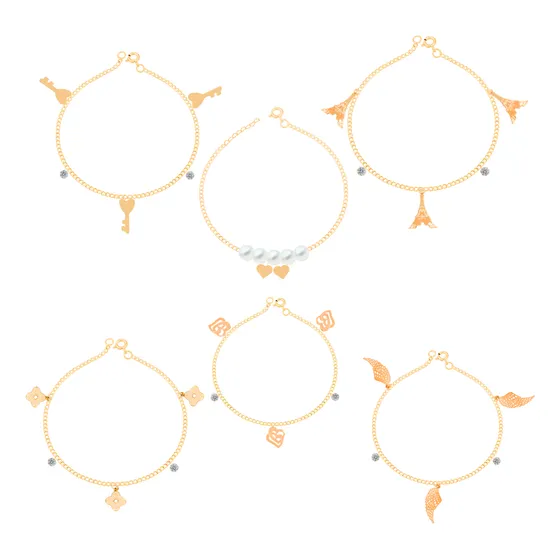 Kit Revenda 10 Pulseiras Com Pingentes Folheado A Ouro