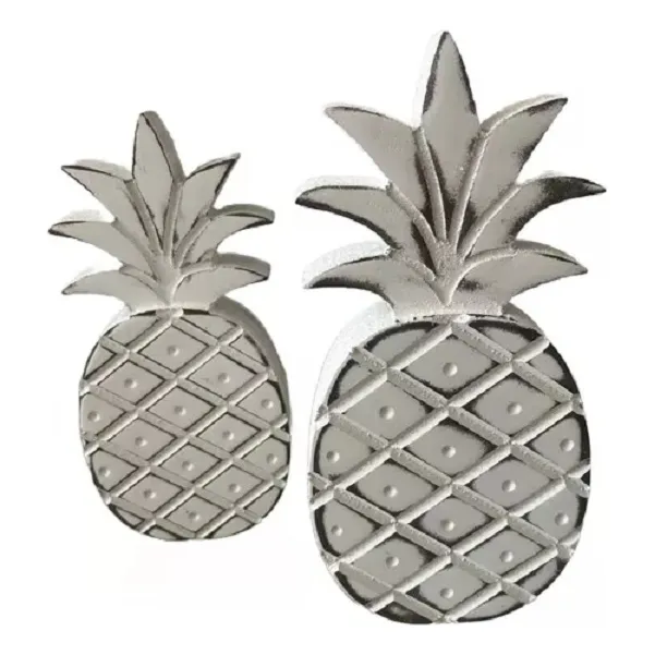 Set X 2 Anana Figura Decorativa De Madera Tallada