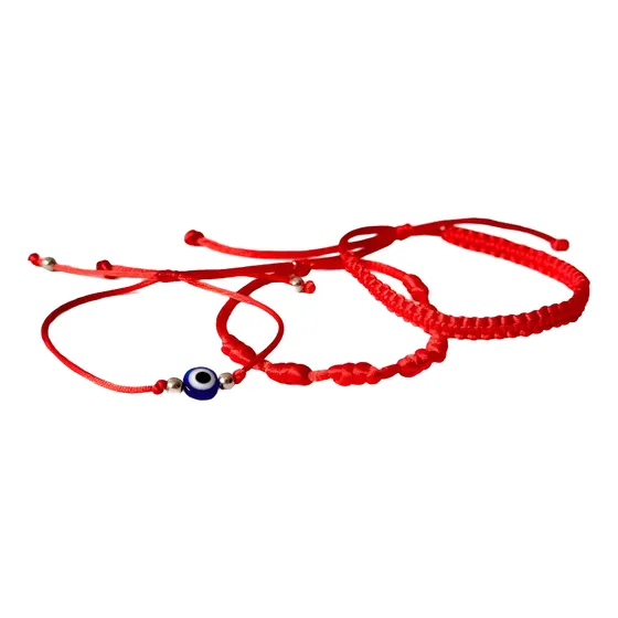 Pulseras Rojas, Cabalística, Trío, Ojo Turco 7nudos, Macrame