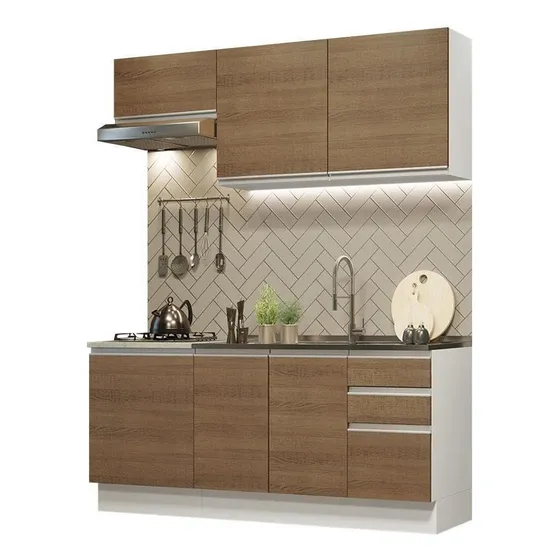 Mueble De Cocina Integral Glamy 180 Cm Con Lavadero 07 Blanco/Marrón