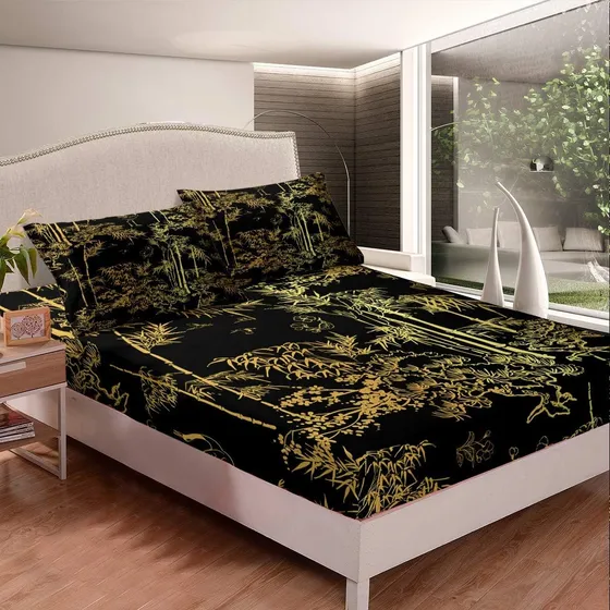 Juego De Sábanas De Lujo De Color Negro Y Dorado, Juego De S