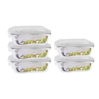 Kit 3 De 640ml + 2 De 370ml Pote Vidro Hermético Marmita Kit 3 De 640ml + 2 De 370ml Pote Vidro Hermético Marmita