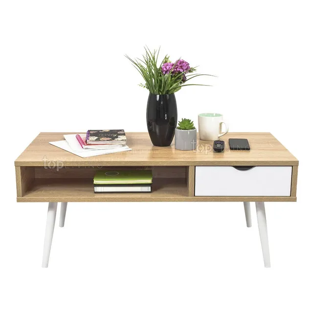Mesa De Centro Minimalista Melamina Mueble Tv Color Marrón Claro