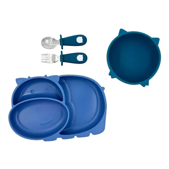 Vajilla De Bebé Con Plato Hondo, Plato Adherente Y Cubiertos