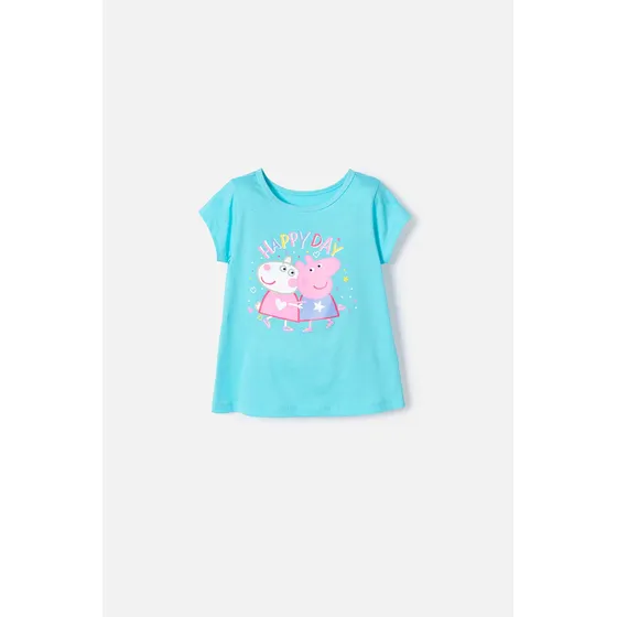 Camiseta De Peppa Pig Manga Corta Azul Para Niña 2t A 5t
