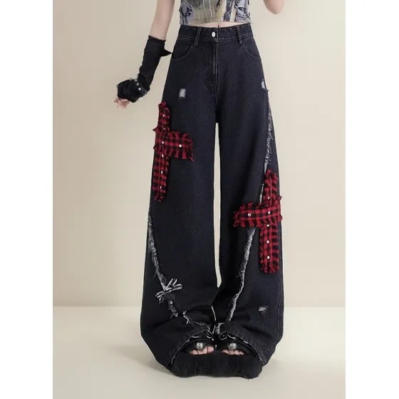 Vaqueros Anchos De Cintura Alta Para Mujer, Estilo Rock Punk