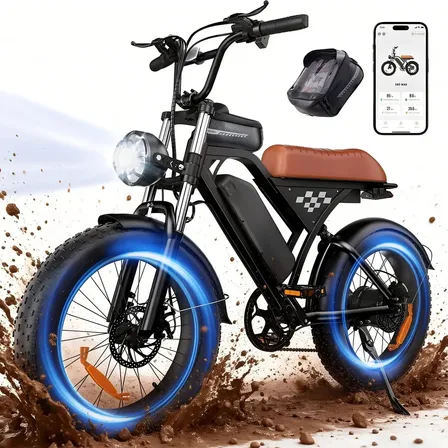 Bicicleta Elétrica EB5MAX Retro Pneu 20*4"Motor 1000WBateria Lítio 48V Autonomia Alta Pedal Assistido+Acelerador Freio Disco Mecânico Diant/Traseiro com Corte Energia Uso Urbano Trilha Subida App Faro