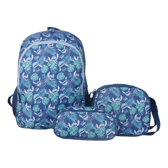 Mochila Stitch Disney Lonchera Estuche Juvenil Color Azul