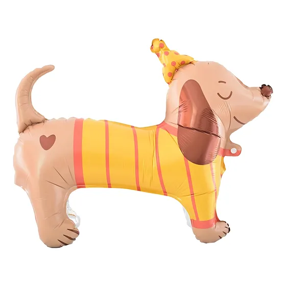 Globo Perro Salchicha Metalizado Cumpleaños Grande 80cm Marrón Claro Perro Salchicha