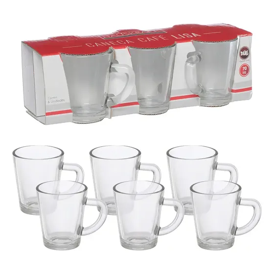 Jogo C/ 6 Xicaras De Vidro Transparente P/ Café Lisa 70ml Hauskraft