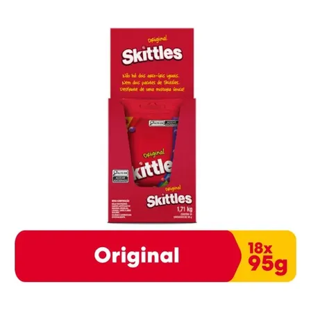 Caixa Balas Skittles Fruits 18 Unidades 95g
