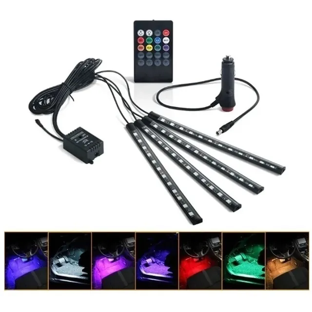 Tira X4 Led Luz Piso Interior Auto + Control Ritmica