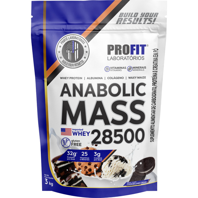 Hipercalórico Anabolic Mass 28500 3kg - Profit Labs Sabor Cookies And Cream Hipercalórico Anabolic Mass 28500 3kg - Profit Labs Sabor Cookies And Cream