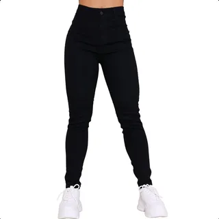 Calça Preta Jeans Feminina Com Elastano Cintura Alta Skinny Calça Preta Jeans Feminina Com Elastano Cintura Alta Skinny