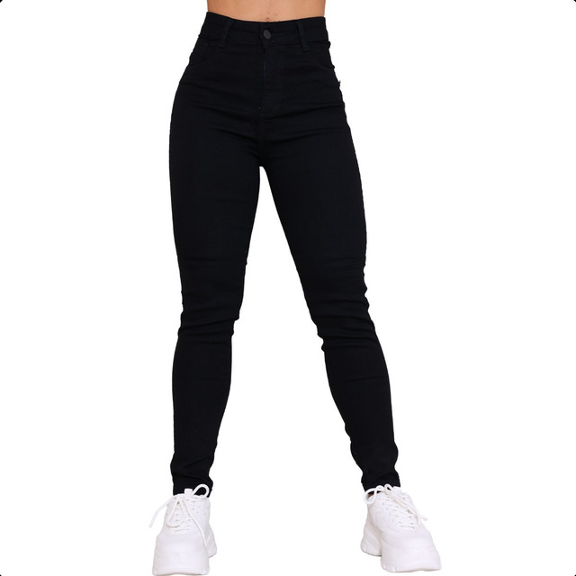 Calça Preta Jeans Feminina Com Elastano Cintura Alta Skinny Calça Preta Jeans Feminina Com Elastano Cintura Alta Skinny
