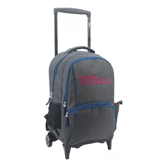 Mochila Wilson Carro Grande Escolar Reforzada 3 Ruedas Color Gris 65.21060 Diseño de la tela Liso
