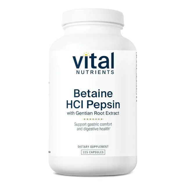 Betaína Hcl Pepsina Vital Nutrients 225 Cápsulas