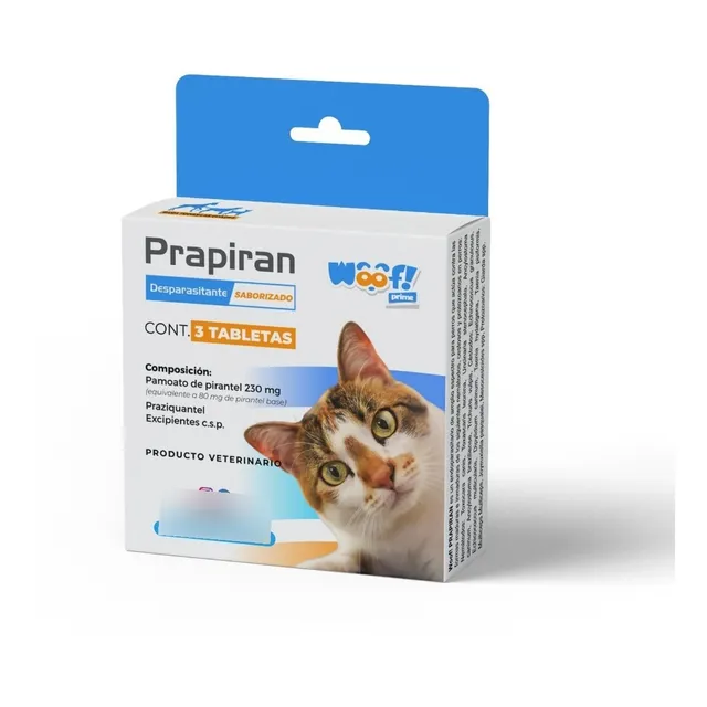 Pastilla Desparasitante Prapiran Gato 3 Tabletas Woof Prime