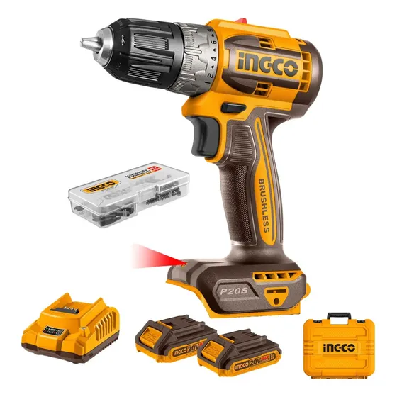 Taladro Atornillador 52nm + 2 Baterias 2ah Y Cargador Ingco Color Amarillo | Cuotas sin interés