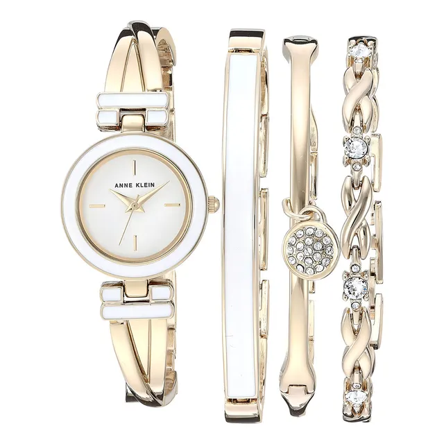 Reloj Mujer Anne Klein Con Brazaletes 24.5 Mm Ak/3284wtst Color de la correa Dorado Color del bisel Dorado Color del fondo Blanco