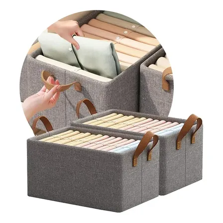Kit2 Cestos Caixas Dobravel Organizadoras De Guarda Roupas Cinza-escuro