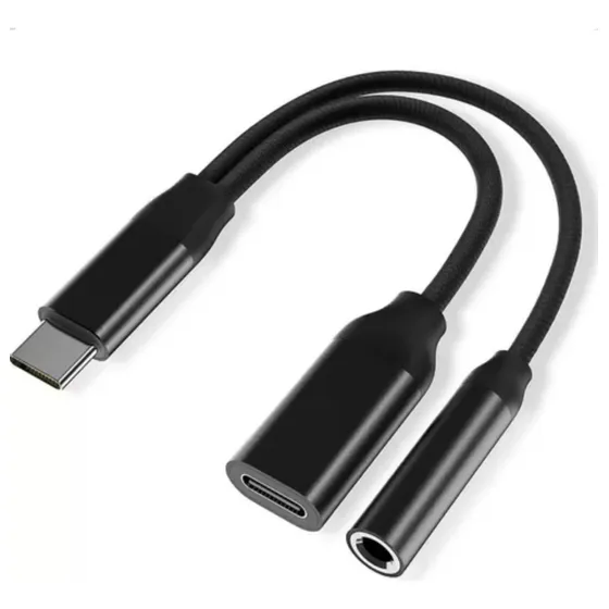 Cable Audio 2 En 1 Usb Tipo C A Jack Aux 3.5m Y Tipo C Carga