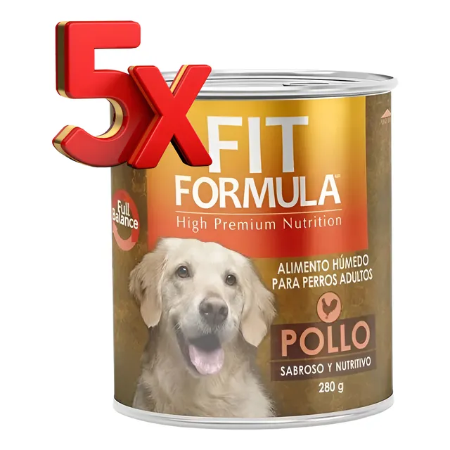 5x Lata Alimento Humedo Fit Formula Perro Adulto Pollo 280gr