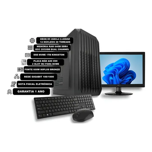 Servidor Xeon E5 2680 V4 14 Núcleos 32gb Ram 1tb Ssd Nvme