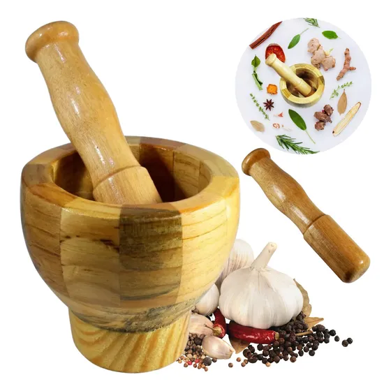 Pilão Com Socador Em Bambu