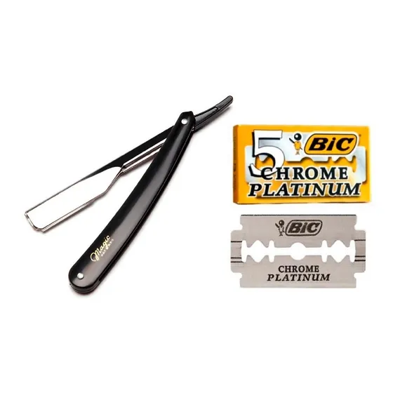 Navaja Magic Barberia + 1 Caja Filos Bic, 10 Unidades Barba
